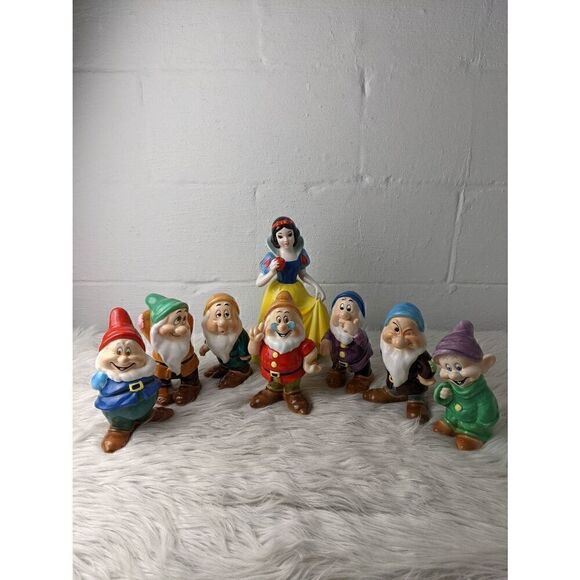 Snow white and The Seven Dwarfs Large‎ Full Ceramic Set from 70's Made in Japan - Picture 1 of 14